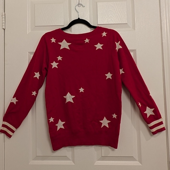Chaser Red and White Stars Weekend Cashmere Cotton Blend Crewneck Sweater - Sz S - Picture 3 of 6